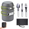 Outdoor Pot Set For 1-2 People Portable Camping Cooker With Cutlery - SI05-green