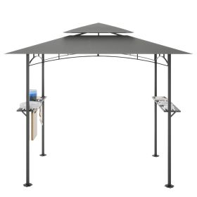 8 x 5 FT Grill Pergola Tent with Air Vent Double Tiered BBQ Gazebo Outdoor Barbecue Canopy, Khaki/Gray - Gray