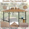 8 x 5 FT Grill Pergola Tent with Air Vent Double Tiered BBQ Gazebo Outdoor Barbecue Canopy, Khaki/Gray - Khaki