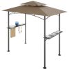 8 x 5 FT Grill Pergola Tent with Air Vent Double Tiered BBQ Gazebo Outdoor Barbecue Canopy, Khaki/Gray - Khaki