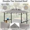 8 x 5 FT Grill Pergola Tent with Air Vent Double Tiered BBQ Gazebo Outdoor Barbecue Canopy, Khaki/Gray - Gray