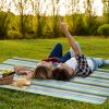 60" x 78" Waterproof Picnic Blanket Handy Mat with Strap Foldable Camping Rug - BlueStripe