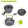 Outdoor set of pots and pans 2-3 people camping teapot cutlery set three sets of cookware - VNJF-green