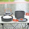 Outdoor portable 2-3 person camping stove cover pot picnic cooker non stick pot teapot combination set including tableware - black